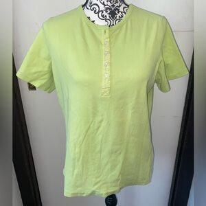 Tommy Hilfiger Size 1X Bright Green Ribbed Eyelet Button Down Short Sleeve Shirt